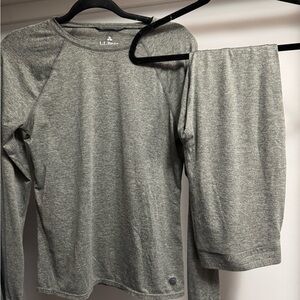 LL Bean Women’s Grey Base Layer Set - Top & Bottom